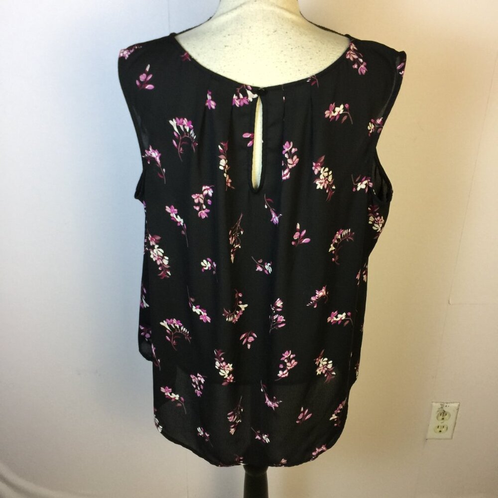 Worthington Blouse Tank Top Size 2XL XXL Womans Black Purple Floral Sleeveless - Picture 2 of 13